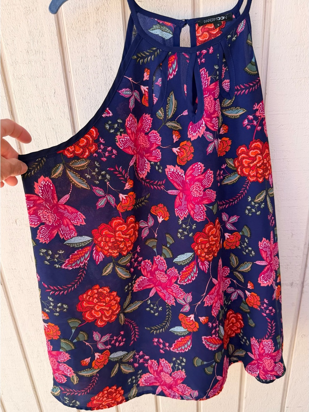 Papermoon Navy Halter Camisole with Pink & Red Floral Print - Picture 2 of 6